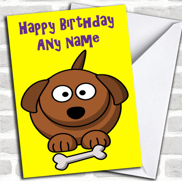 Cartoon Dog & Bone Personalized Birthday Card