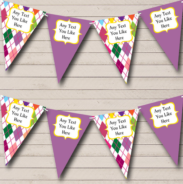 Purple Pink Colourful Diamonds Personalized Carnival Fete Street Party Bunting Flag Banner