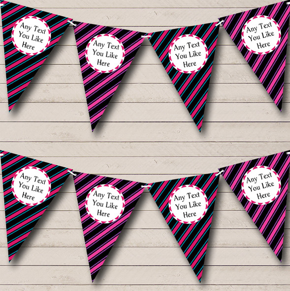 Pink Purple Black Aqua Stripes Personalized Carnival Fete Street Party Bunting Flag Banner
