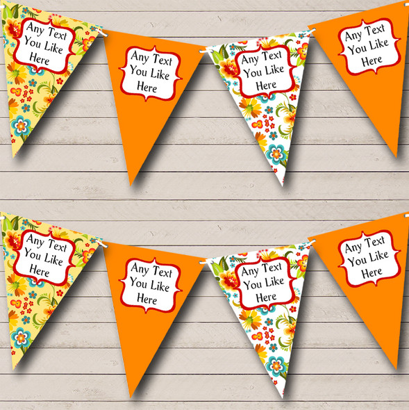 Orange And Yellow Floral Personalized Carnival Fete Street Party Bunting Flag Banner