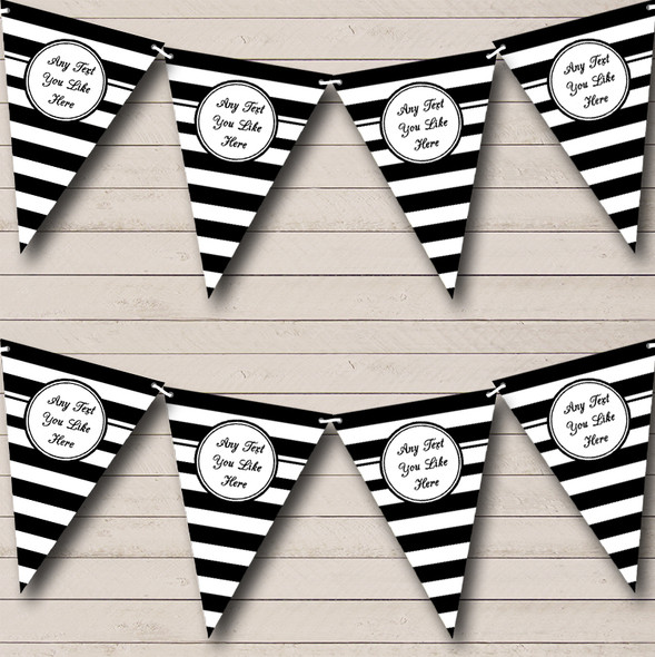 Black White Horizontal Stripes Personalized Carnival Fete Street Party Bunting Flag Banner