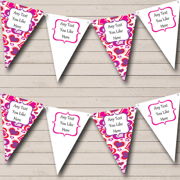 White Pink Love Hearts Personalized Children's Birthday Party Bunting Flag Banner