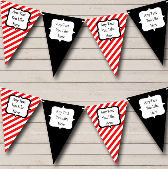 Red Black & White Stripes Personalized Children's Birthday Party Bunting Flag Banner