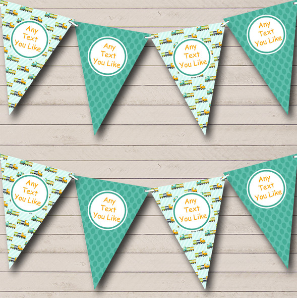 Green & Orange Trains Children's Personalized Children's Birthday Party Bunting Flag Banner