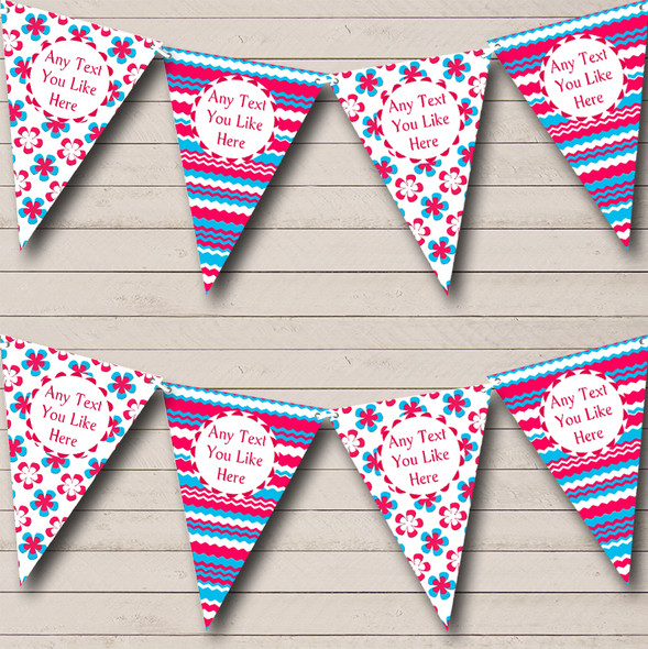 Flowers & Chevrons Pink Blue Personalized Children's Birthday Party Bunting Flag Banner