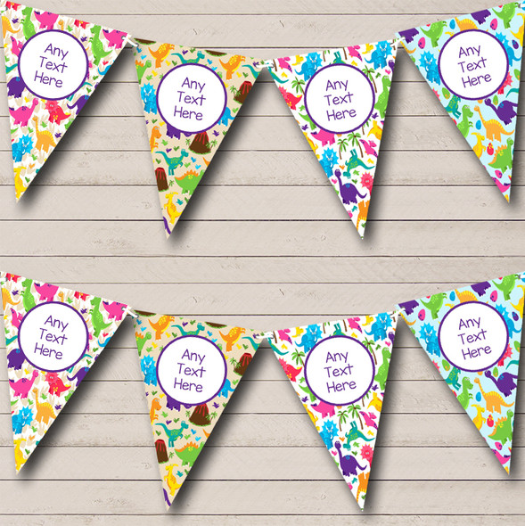 Colourful Dinosaurs Personalized Children's Birthday Party Bunting Flag Banner