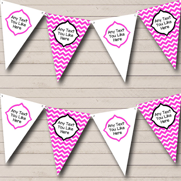 Chevron Stripes Hot Pink & White Personalized Children's Birthday Party Bunting Flag Banner