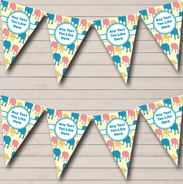 Blue & Yellow Cute Elephants Personalized Children's Birthday Party Bunting Flag Banner