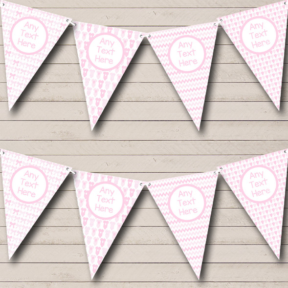 Pink Bows And Stork Girl Pretty Personalized Christening Baptism Bunting Flag Banner