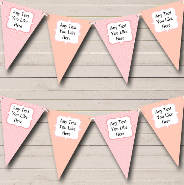 Peach Pink Polkadot Personalized Christening Baptism Bunting Flag Banner