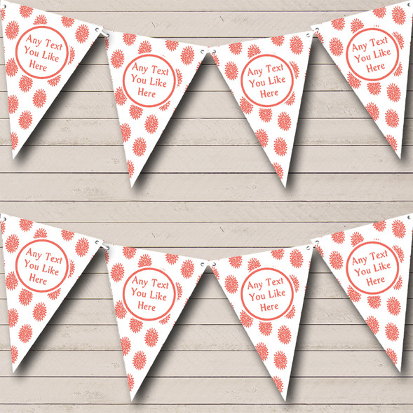 Coral Flowers White Personalized Christening Baptism Bunting Flag Banner