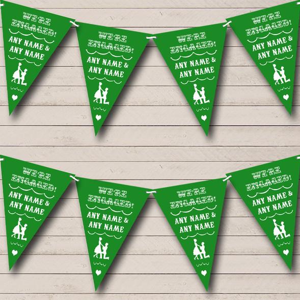 Vintage Text Engagement Green Personalized Engagement Party Bunting Flag Banner