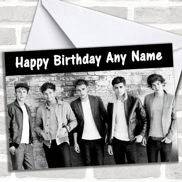 Black & White One Direction Personalized Birthday Card