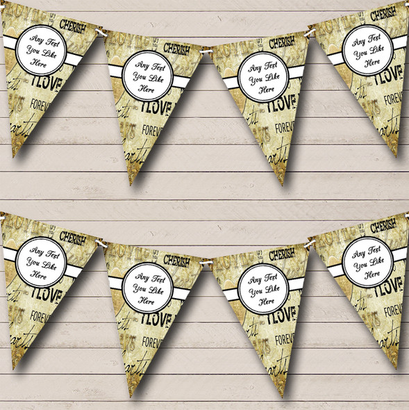 Love Script Gold And Black Personalized Engagement Party Bunting Flag Banner