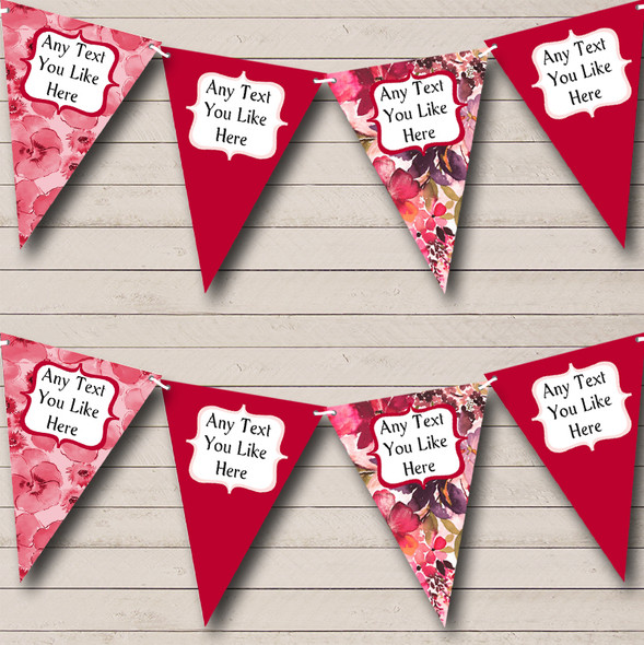 Hot Pink Watercolour Floral Personalized Engagement Party Bunting Flag Banner