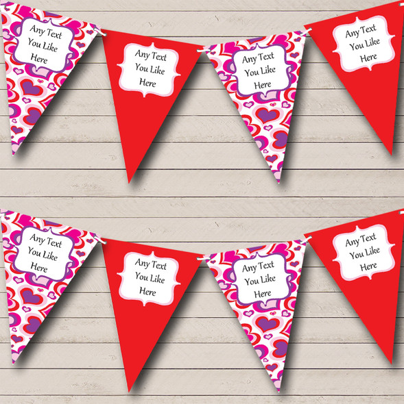 Red Pink Love Hearts Personalized Hen Do Night Party Bunting Flag Banner