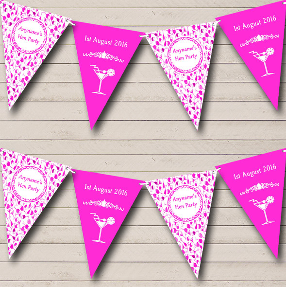 Pink White Cocktails Personalized Hen Do Night Party Bunting Flag Banner