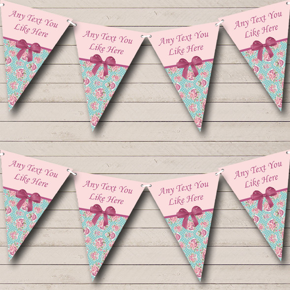 Pink Green Floral Vintage Shabby Chic Personalized Hen Do Night Party Bunting Flag Banner