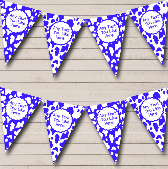 Cow Print Animal Blue White Personalized Hen Do Night Party Bunting Flag Banner