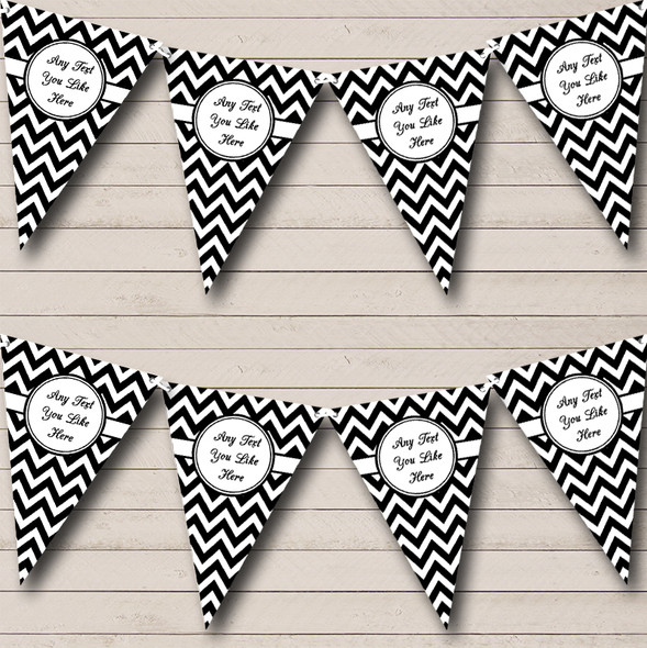 Black And White Chevrons Nautical Sailing Beach Seaside Personalized Bunting Flag Banner