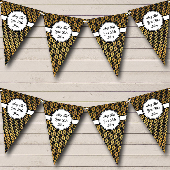 Gold And Black Patterned Personalized Retirement Party Bunting Flag Banner