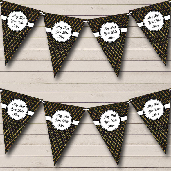 Black And Gold Wave Pattern Personalized Retirement Party Bunting Flag Banner