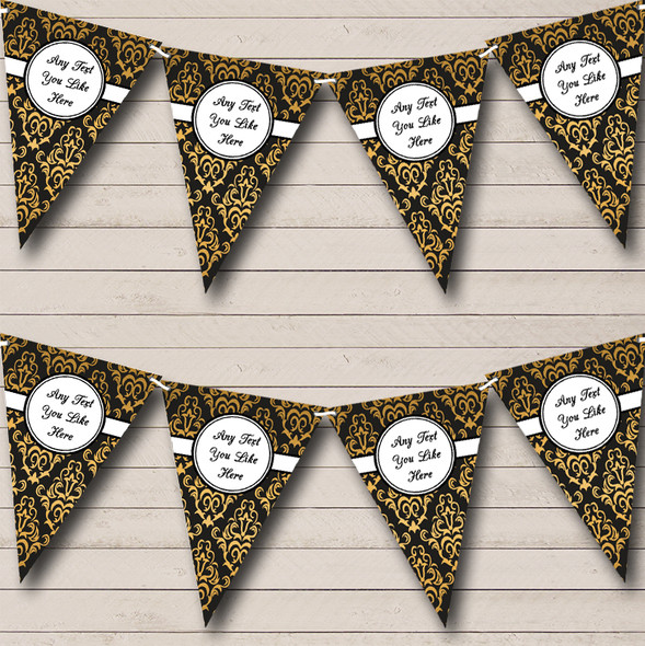 Black And Gold Vintage Damask Personalized Retirement Party Bunting Flag Banner