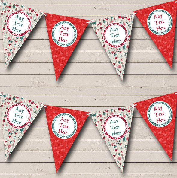 Red, Grey & Green Personalized Christmas Bunting Flag Banner