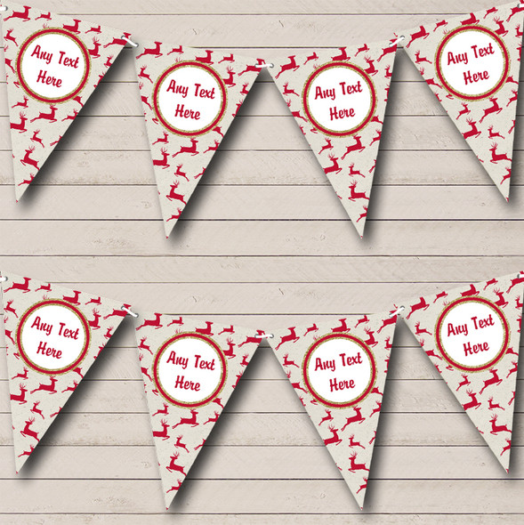Red Reindeers Personalized Christmas Bunting Flag Banner
