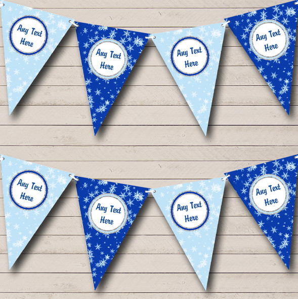 Frozen Blue Snowflakes Personalized Christmas Bunting Flag Banner