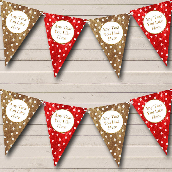 Crumply Red & Bronze Polkadot Personalized Christmas Decoration Bunting Flag Banner