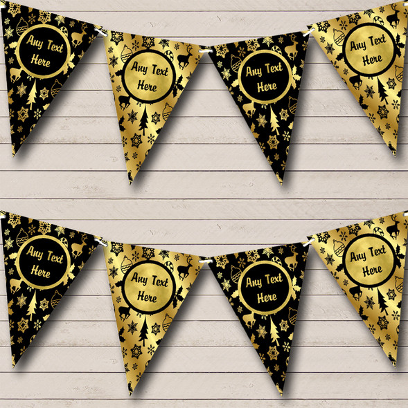 Black & Gold Xmas Personalized Christmas Bunting Flag Banner