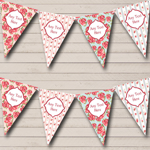 Vintage Roses Personalized Shabby Chic Garden Tea Party Bunting Flag Banner