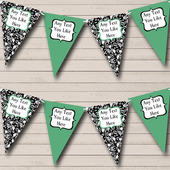 Sage Green White Black Damask Personalized Shabby Chic Garden Tea Party Bunting Flag Banner