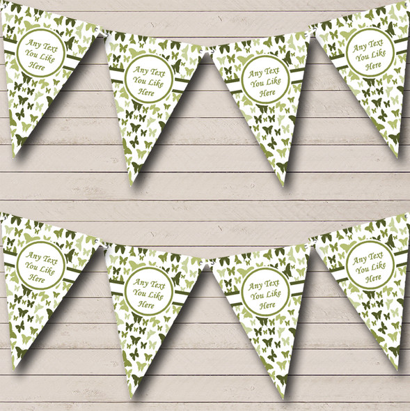 Olive Green Butterfly Personalized Shabby Chic Garden Tea Party Bunting Flag Banner