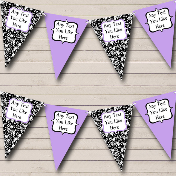 Lilac White Black Damask Personalized Shabby Chic Garden Tea Party Bunting Flag Banner