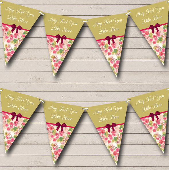 Green Pink Vintage Personalized Shabby Chic Garden Tea Party Bunting Flag Banner