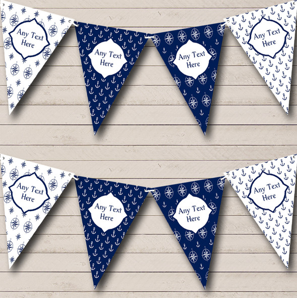 Blue Nautical Anchor Compass Personalized Shabby Chic Garden Tea Party Bunting Flag Banner