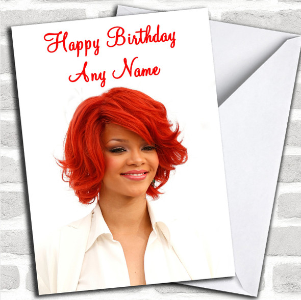 Rihanna In Underwear Personalized Birthday Card - Red Heart Print