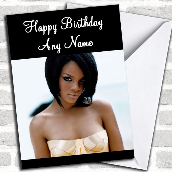 Rihanna In Underwear Personalized Birthday Card - Red Heart Print