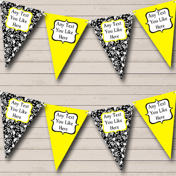 Yellow White Black Damask Personalized Wedding Venue or Reception Bunting Flag Banner