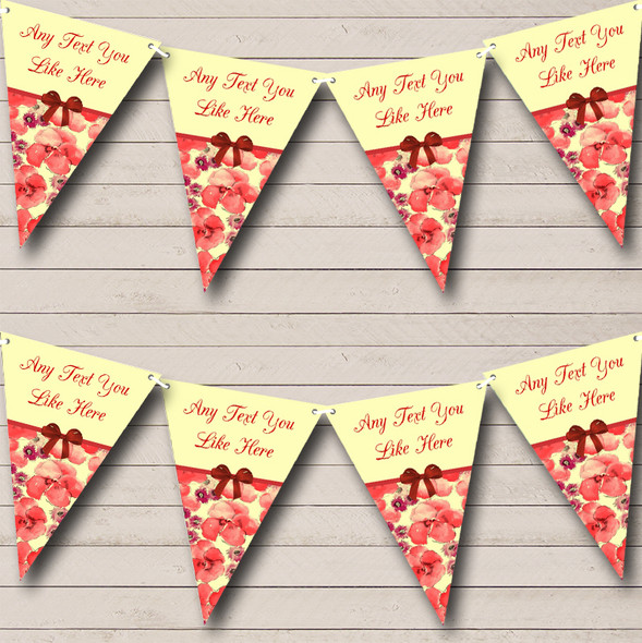 Yellow Pink Floral Vintage Shabby Chic Personalized Wedding Bunting Flag Banner