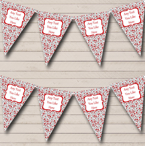 White With Red Roses Pattern Personalized Wedding Venue or Reception Bunting Flag Banner