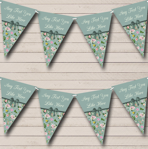 Vintage Shabby Chic Green Bow Personalized Wedding Venue or Reception Bunting Flag Banner