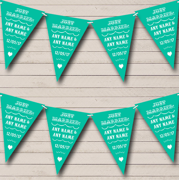 Vintage Just Married Turquoise Personalized Wedding Venue or Reception Bunting Flag Banner