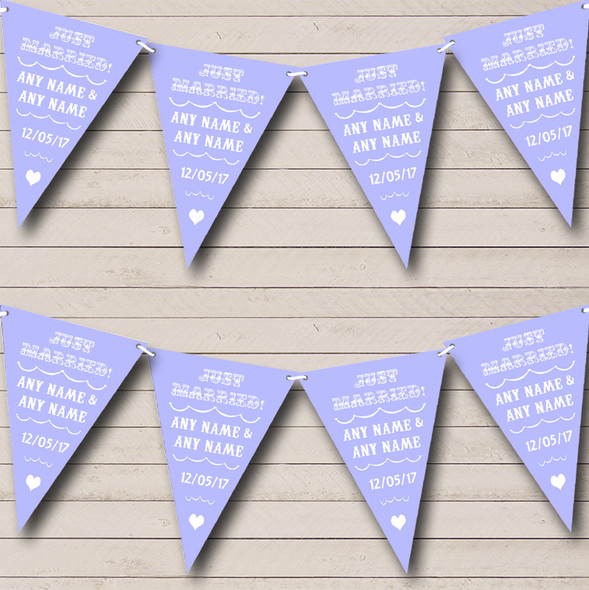 Vintage Just Married Lavender Blue Personalized Wedding Bunting Flag Banner