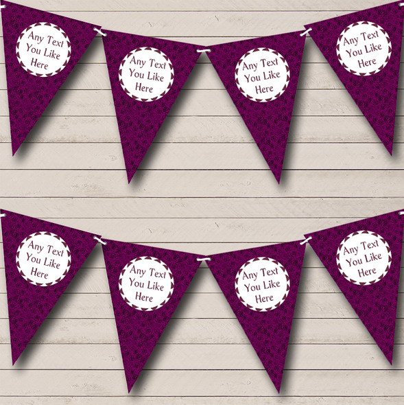 Vintage Dusky Dark Purple Rose Personalized Wedding Venue or Reception Bunting Flag Banner