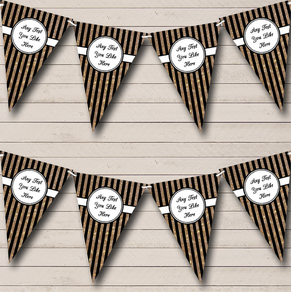 Vertical Black And Copper Gold Stripes Personalized Wedding Bunting Flag Banner