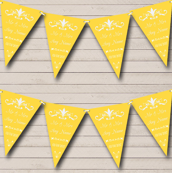 Regal Mustard Yellow Personalized Wedding Venue or Reception Bunting Flag Banner