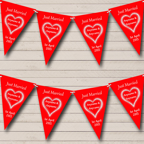 Red White Just Married Personalized Wedding Venue or Reception Bunting Flag Banner